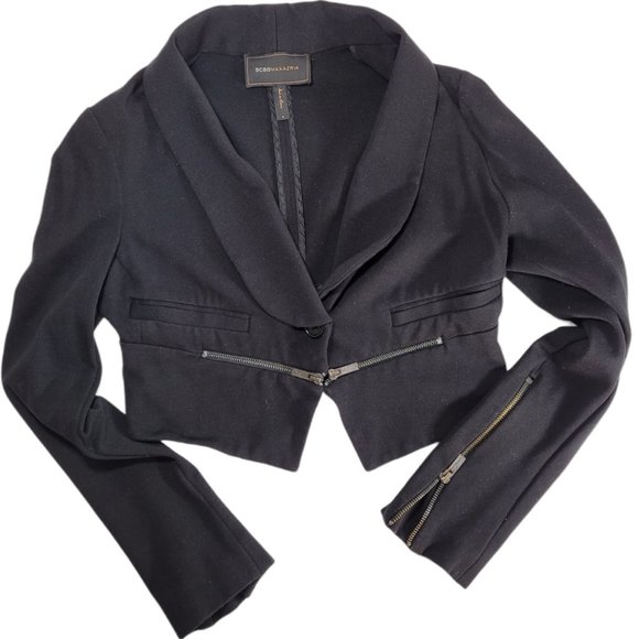 BCBG Cropped black blazer with zipper detailing. - Picture 2 of 11
